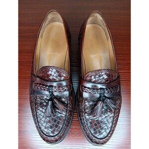 Johnson And Murphy Domani Woven Leather Tassled Loafers Size 11 M Brown Slip On